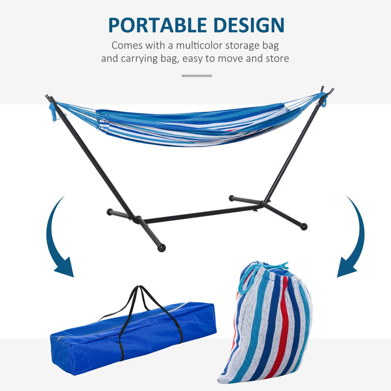 Outsunny Blue Multi- coloured   Hammock with Metal Stand and Carrying Bag.