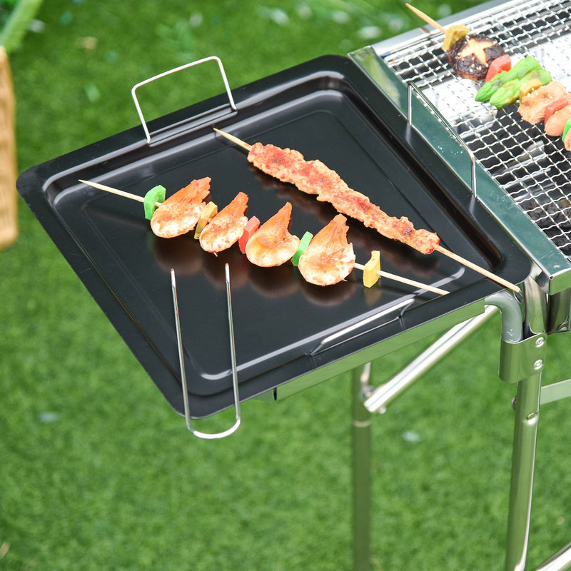Outsunny Large Stainless Steel Charcoal BBQ Grill - Silver