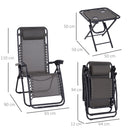 Outsunny-2 Piece Foldable Reclining Loungers With Side Table - Grey
