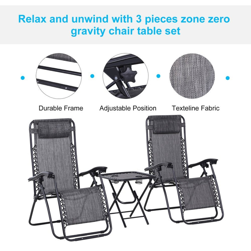 Outsunny-2 Piece Foldable Reclining Loungers With Side Table - Grey