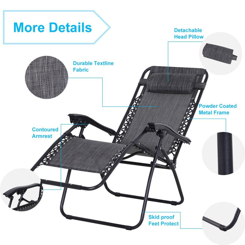 Outsunny-2 Piece Foldable Reclining Loungers With Side Table - Grey