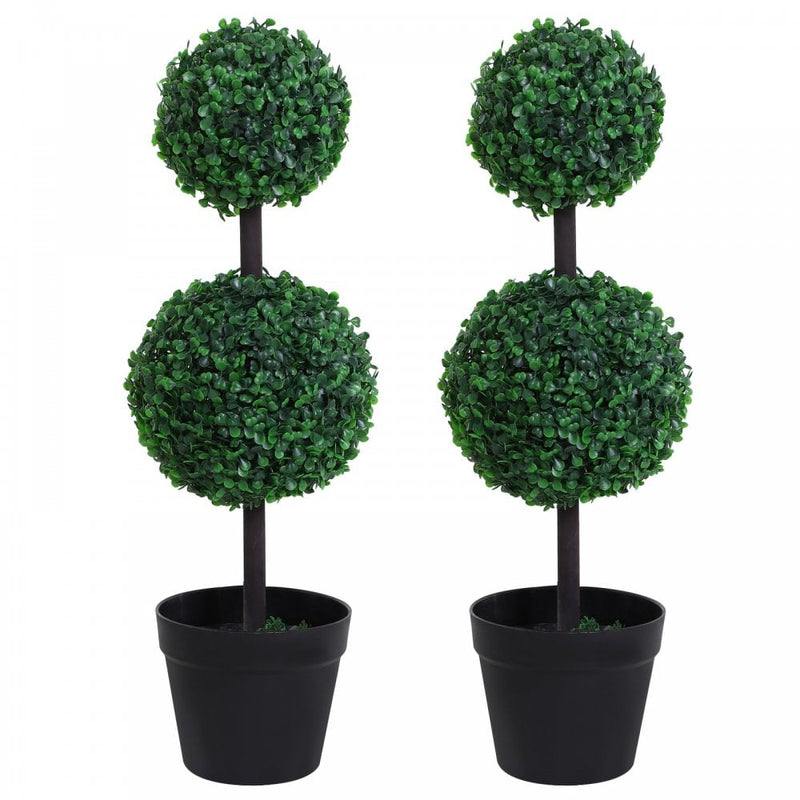 Outsunny Set of 2 Artificial Boxwood Plant Tree's with Pot - Green