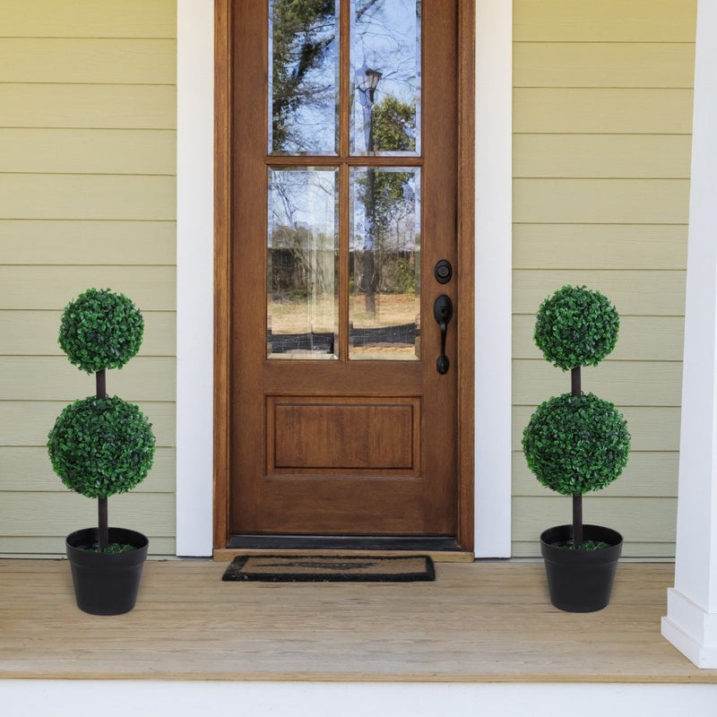 Outsunny Set of 2 Artificial Boxwood Plant Tree's with Pot - Green