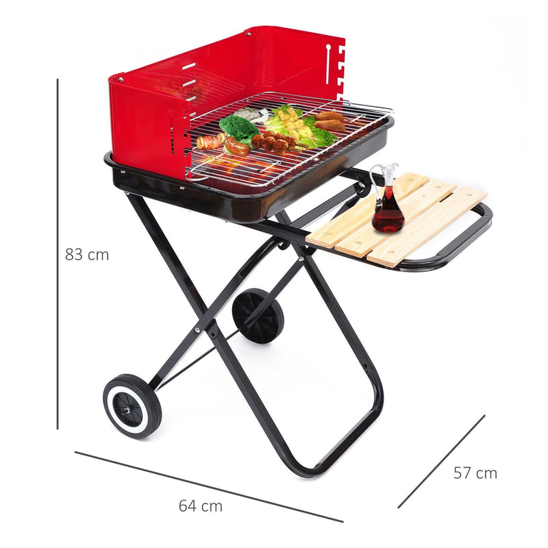 Outsunny Outdoor Foldable Charcoal BBQ Grill with Wheels - Red / Black