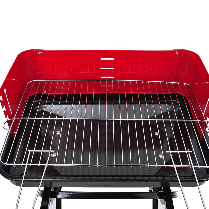 Outsunny Outdoor Foldable Charcoal BBQ Grill with Wheels - Red / Black