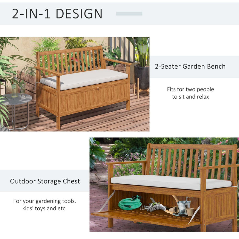 2 Seater Wood Garden Storage Bench