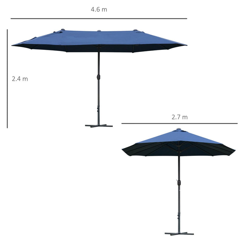 Outsunny Double Sided Umbrella Parasol with Cross Base 4.6 m  - Blue