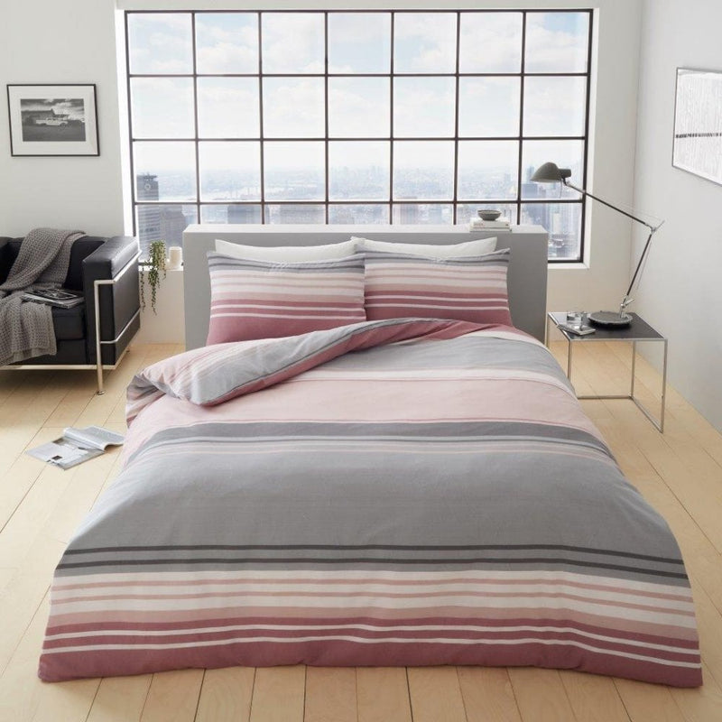 Moxie Stripe Duvet Cover Bedding Set - Blush