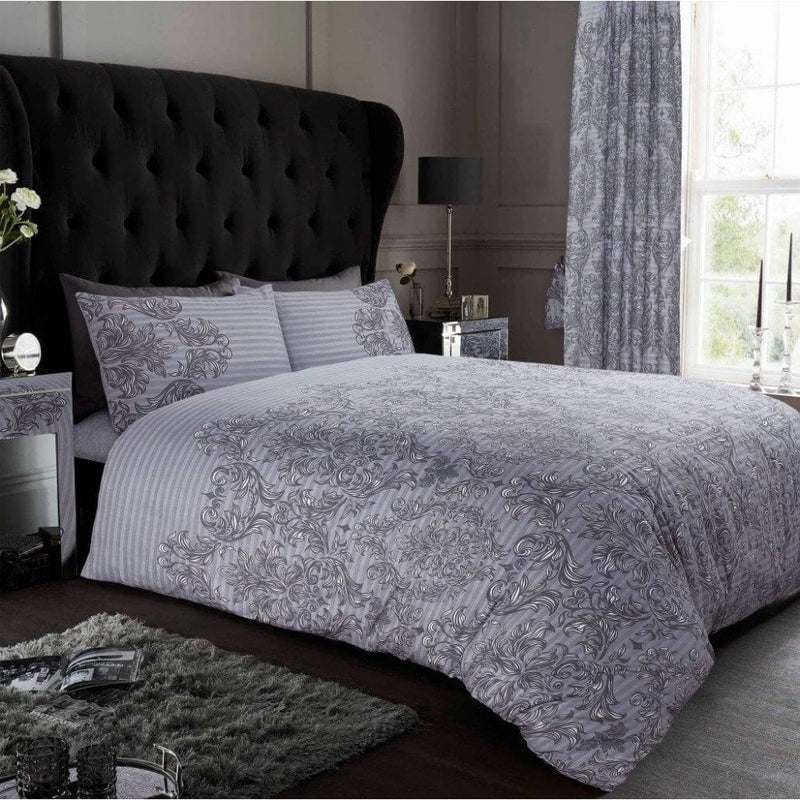 Empire Damask Duvet Set - Grey