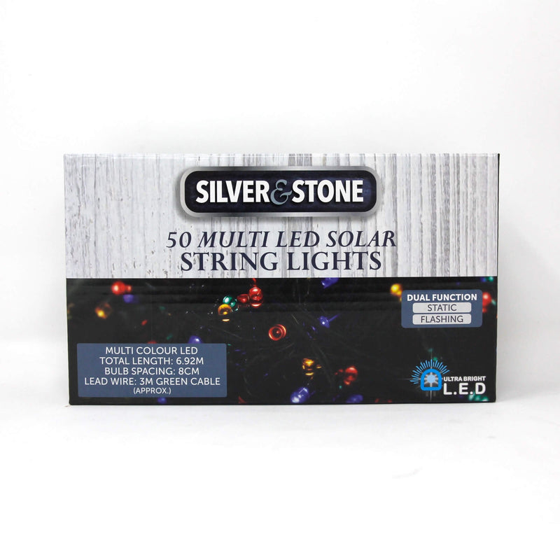 Silver & Stone Solar String Lights x 50 in Multi Coloured