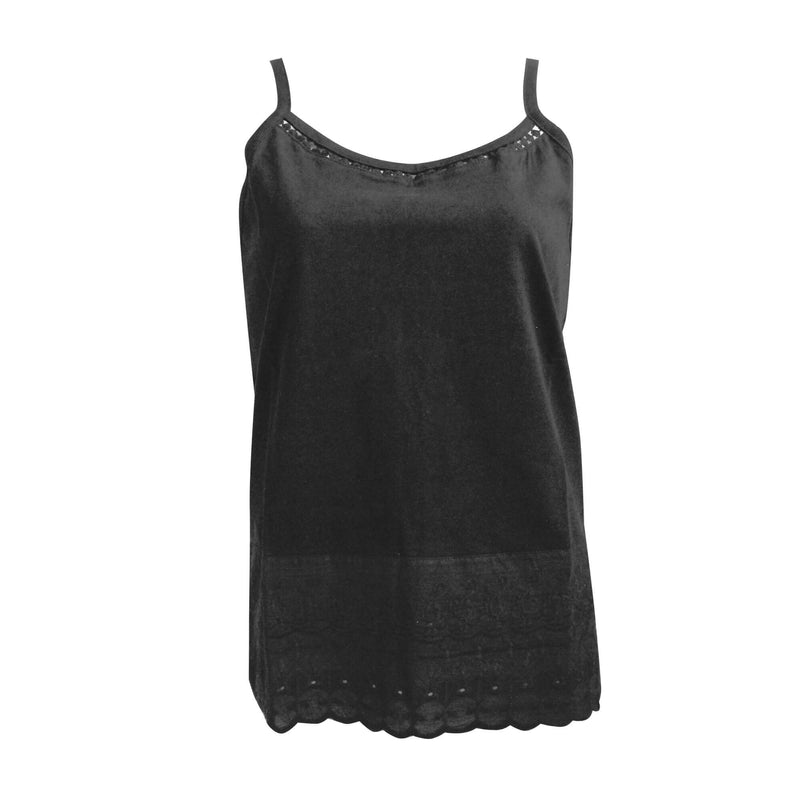 Plain Cami Vest Top With Woven Hem - Black