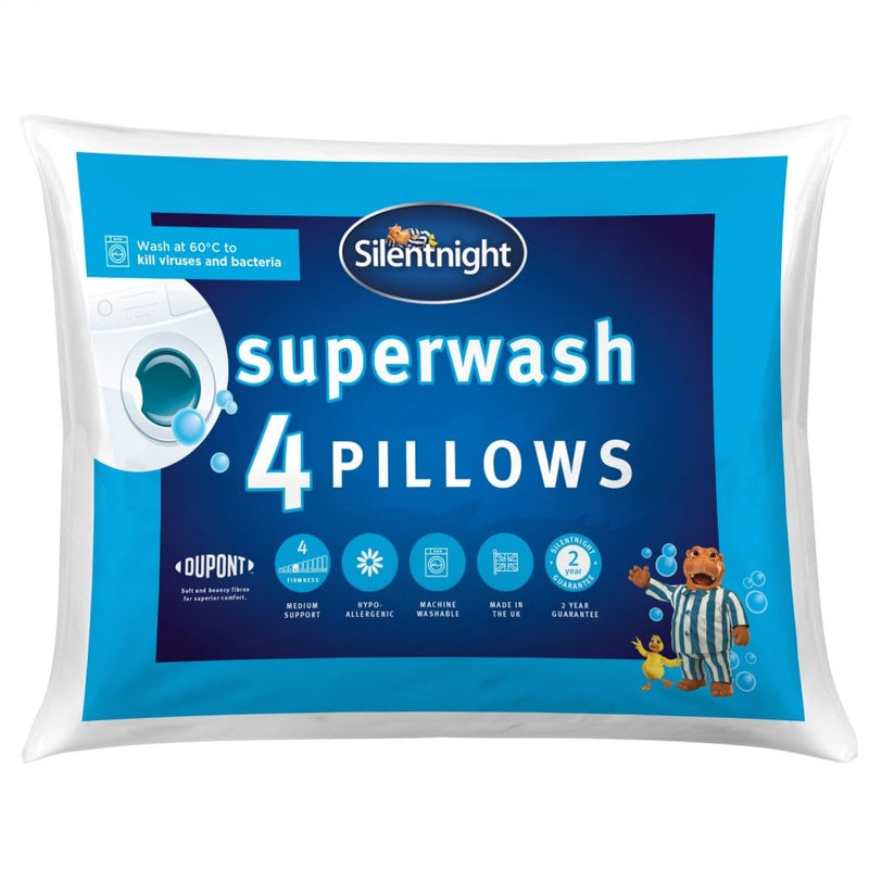 Silent Night 4 Pack Superwash Pillows Luxury Comfort & Support Easy Sleep