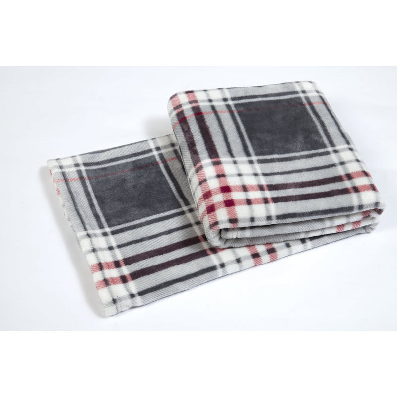 Warm Velvet Check Throw - Grey