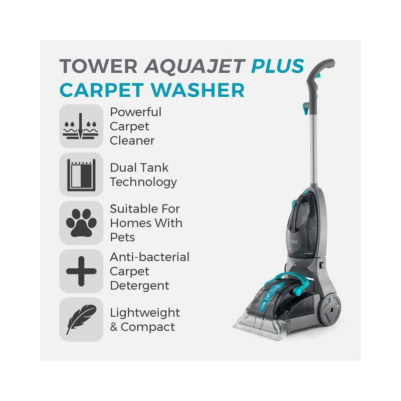 Tower T548002 TCW5 AQUAJETPLUS Carpet Washer with Allergen Removal and 250ml Cle
