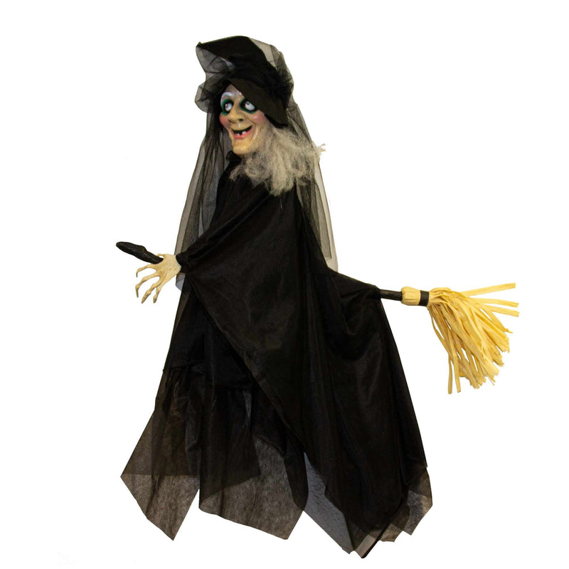 Halloween Animated Hanging Witch On A Broom 75cm x 12cm x 90cm