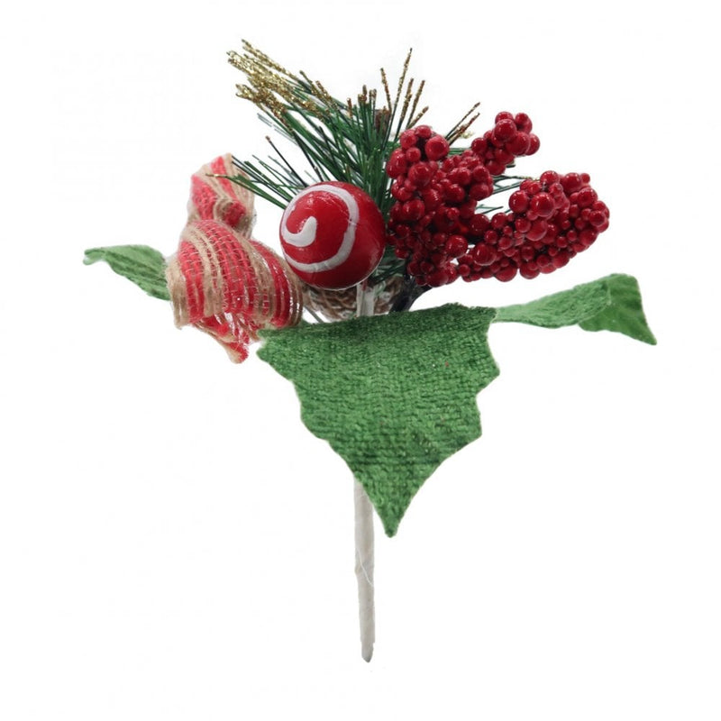 Christmas Sparkle Berry Pine Pick in Black Box 16cm - Red Nordic