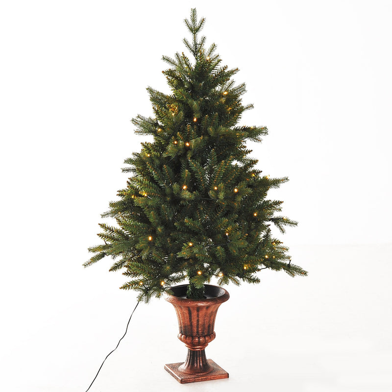 Christmas Time 1.2m Pre-Lit Artificial Christmas Spruce Tree, Plastic Stand-Green