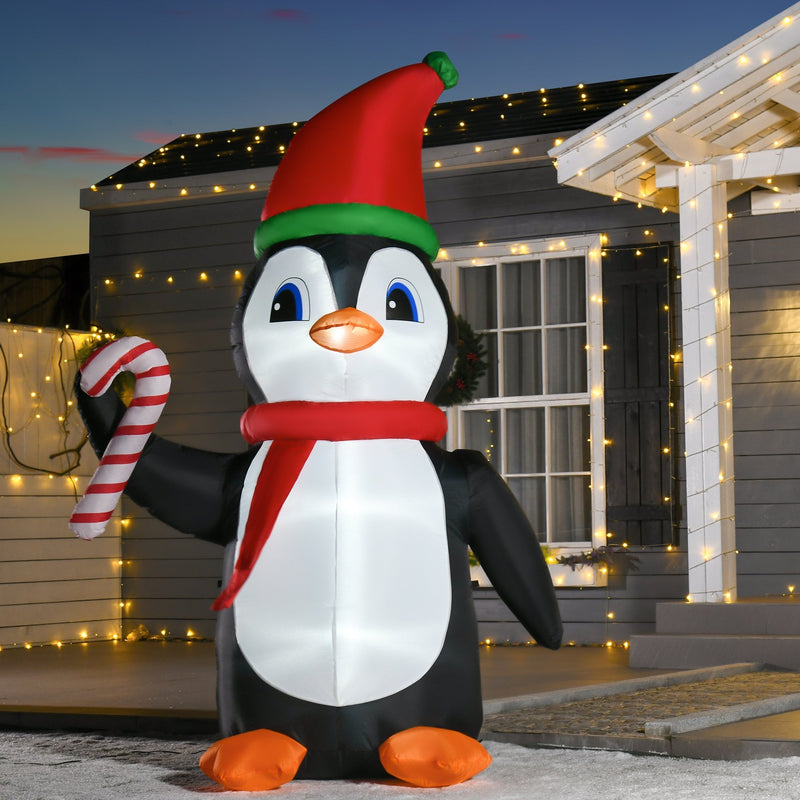 Christmas Time 2.5m Inflatable Christmas Penguin Holding Candy Cane Built-in LED for Party