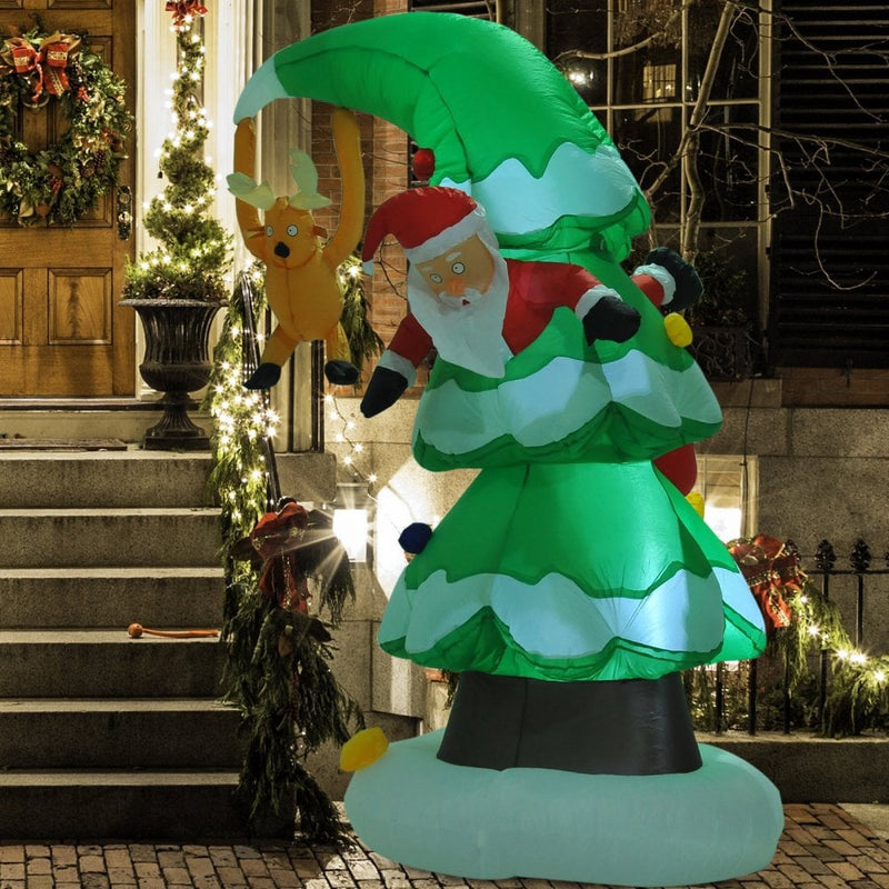 Christmas Time 7 Ft Inflatable Christmas Tree W/ Santa Decoration, Polyester Fabric-Multicolour