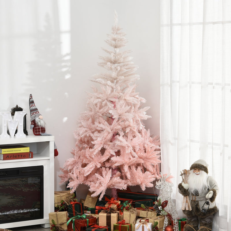 Christmas Time 6ft Christmas Decorations Realistic Design Faux Christmas Tree w/ Metal Stand and Quick Setup - Pink