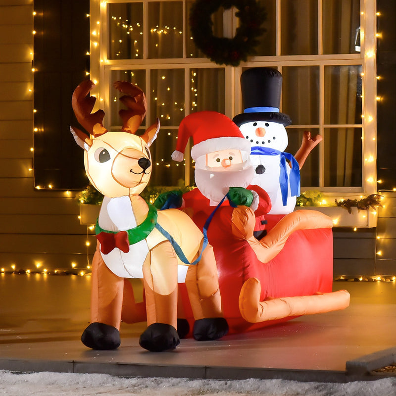 Christmas Time 1.3m Christmas Inflatable Santa Claus on Sleigh Deer LED Lighted for Decoration
