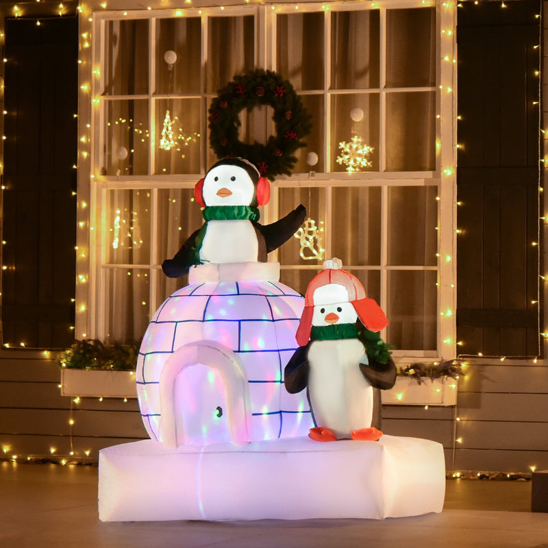 Christmas Time 1.5m Lighted Christmas Inflatable Two Penguins w/ Ice House in Garden
