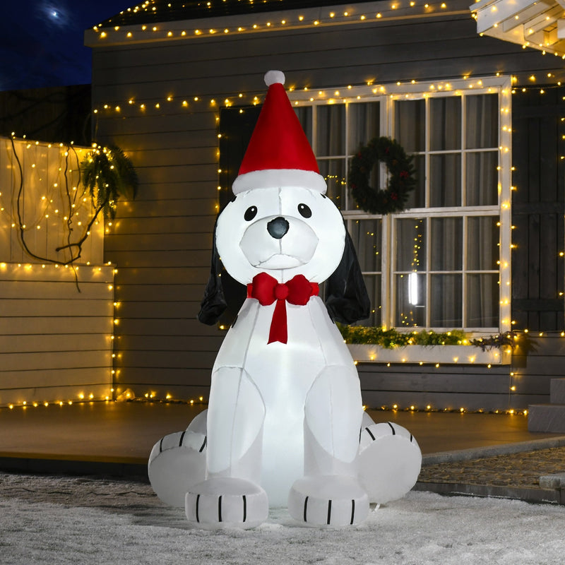 Christmas Time 1.8m Inflatable Christmas Puppy Dog with Santa Hat Lighted Blow Up Decoration