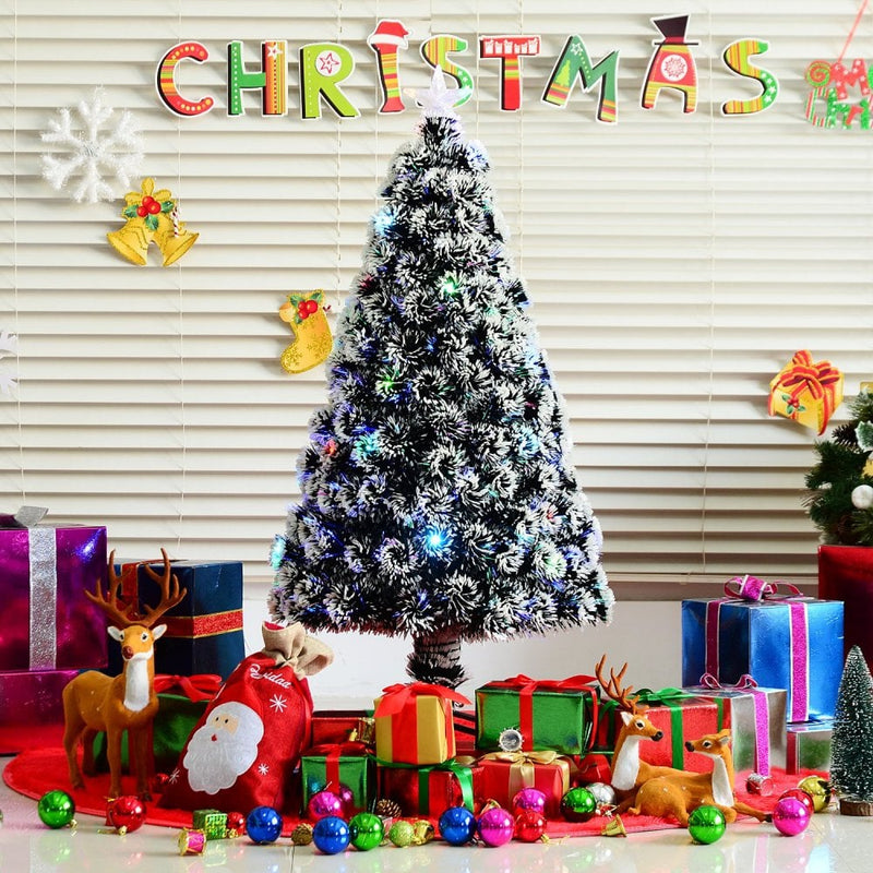Christmas Time 4ft 120cm Green/White Artificial Christmas Tree W/ Prelit LED Lights-Multicolor