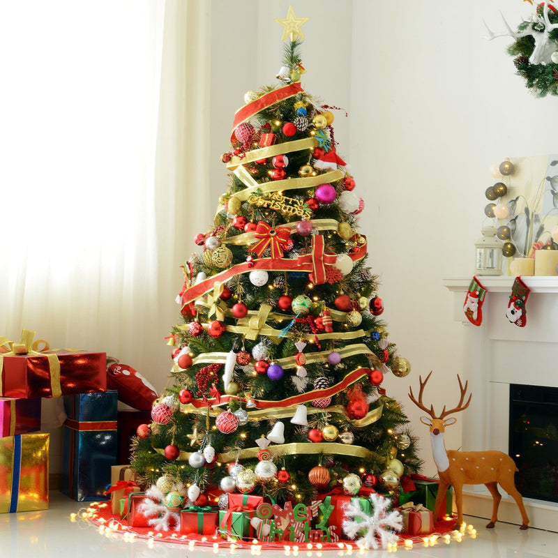 Christmas Time 1.8m Pre-Lit Artificial Christmas Tree, Metal Stand-Green