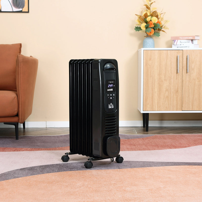 Home Savers 1630W Oil Filled Radiator, 7 Fin Portable Heater w/ Timer Remote Control Black