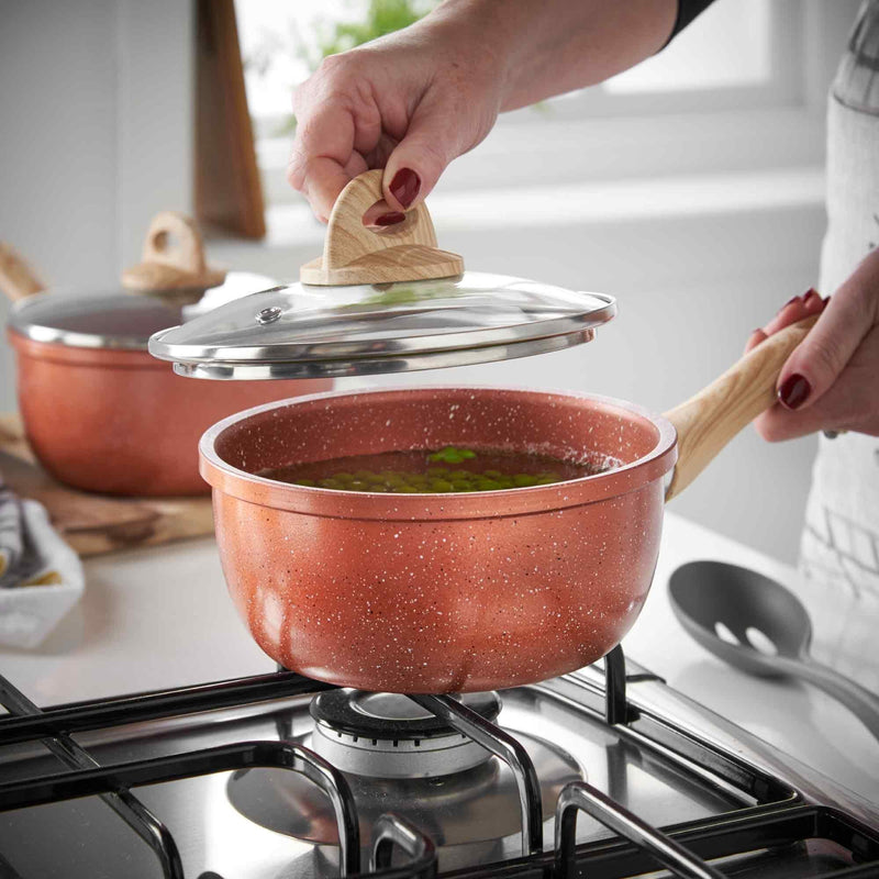 Lewis's Sovereign Stone Copper 3 Piece Sauce Pan Set with Soft Touch Handle