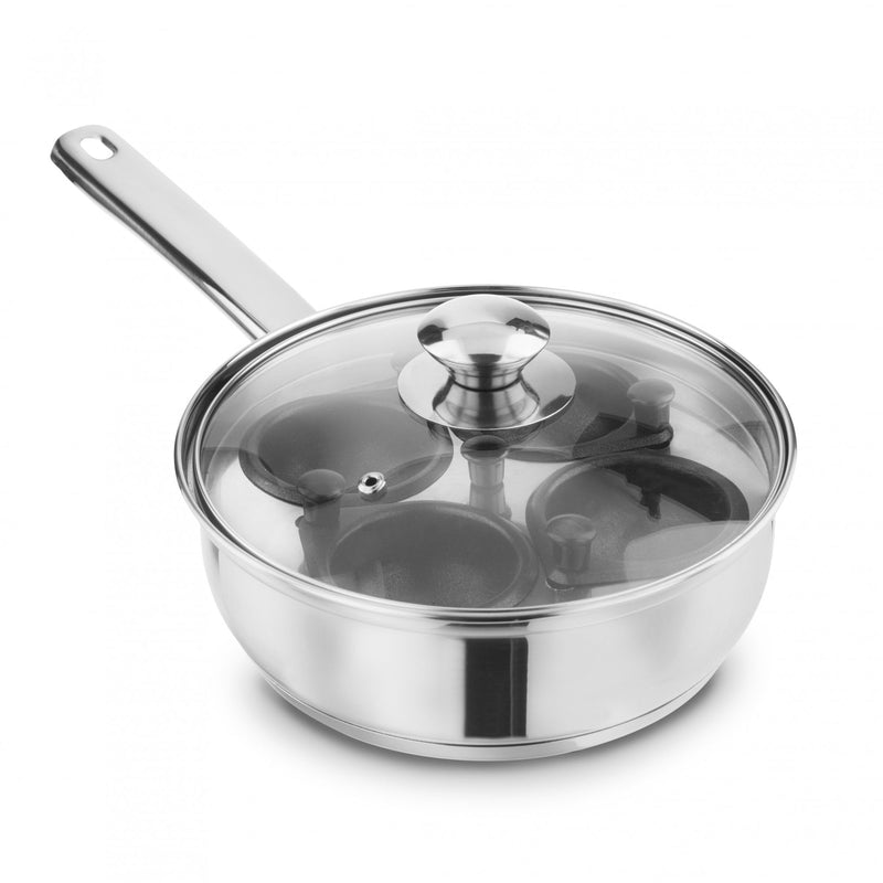 Lewis's Non-Stick Stainless Steel 4 Egg Poacher Pan with Lid 20cm - Silver