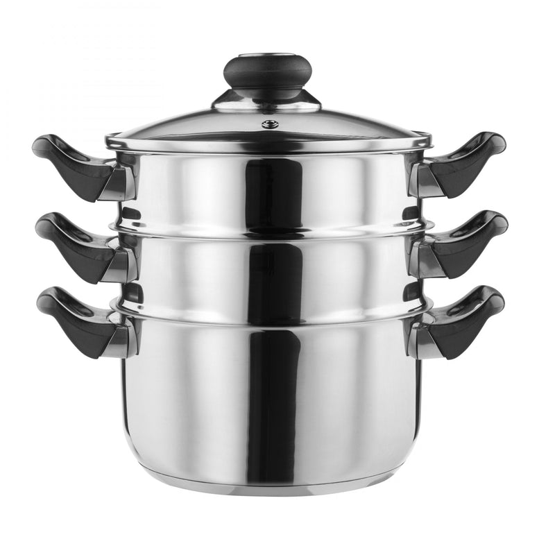 Lewis's Stainless Steel 3 Tier Steamer Pan with Glass Lid - Silver