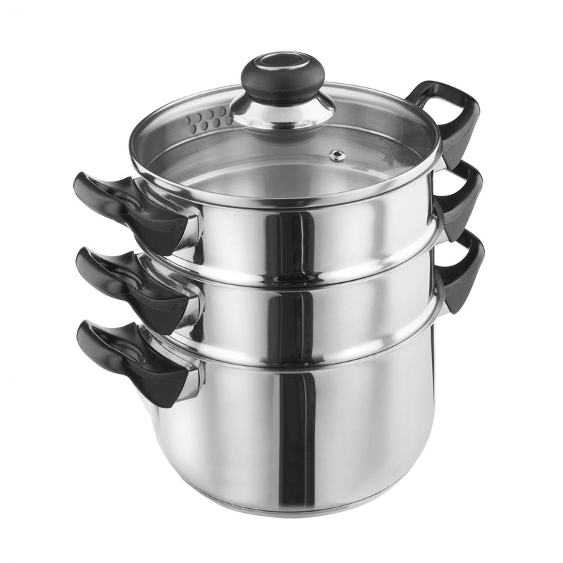 Lewis's Stainless Steel 3 Tier Steamer Pan with Glass Lid - Silver