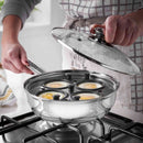 Lewis's Non-Stick Stainless Steel 4 Egg Poacher Pan with Lid 20cm - Silver