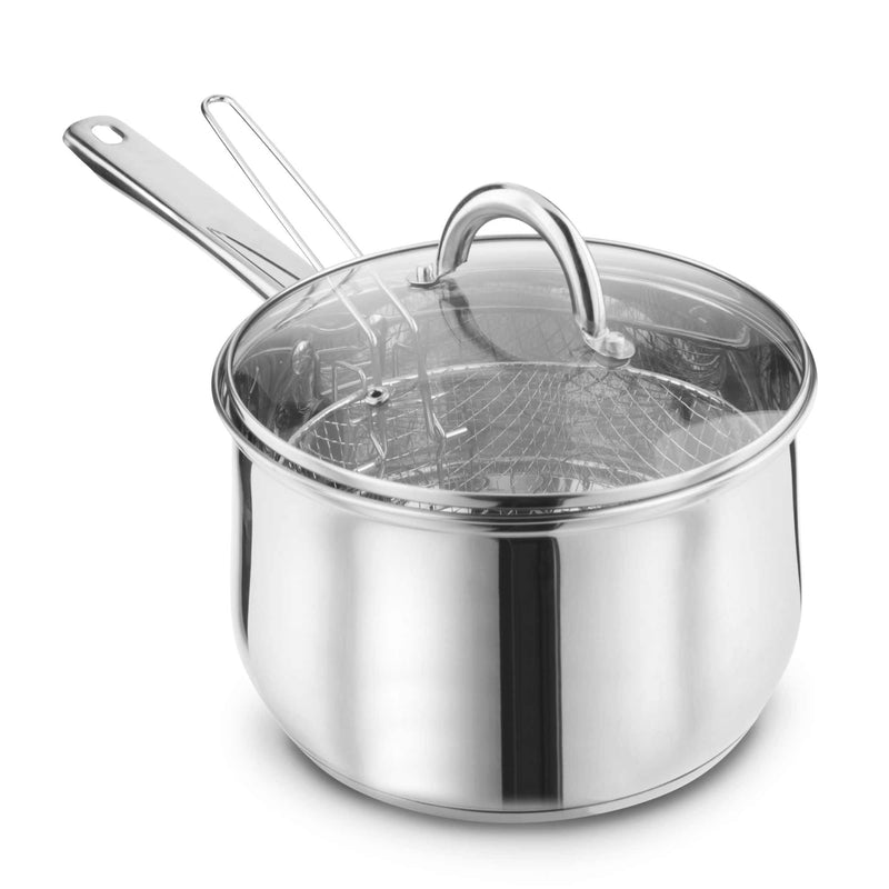 Lewis's Stainless Steel Chip Pan 22cm with 20cm Basket and Lid - Silver