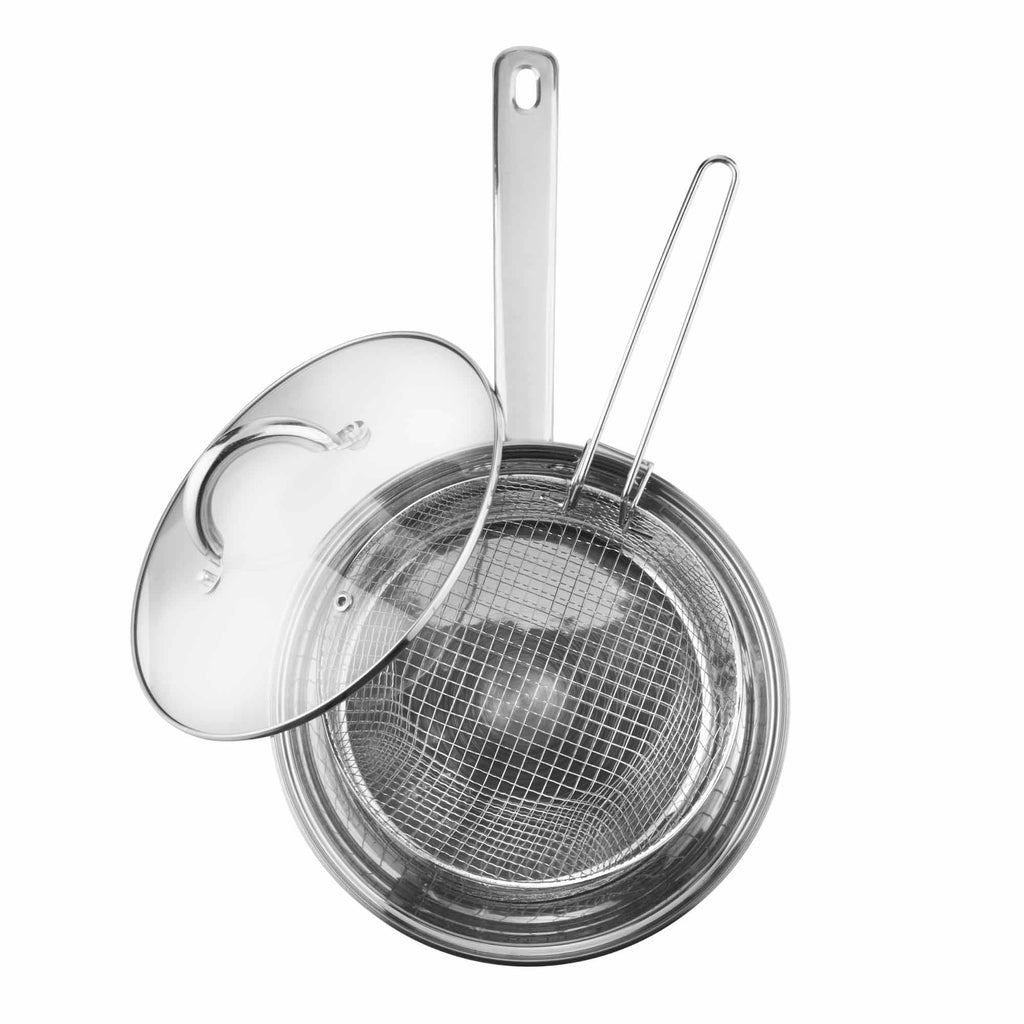 Lewis's Stainless Steel Chip Pan 22cm with 20cm Basket and Lid - Silve
