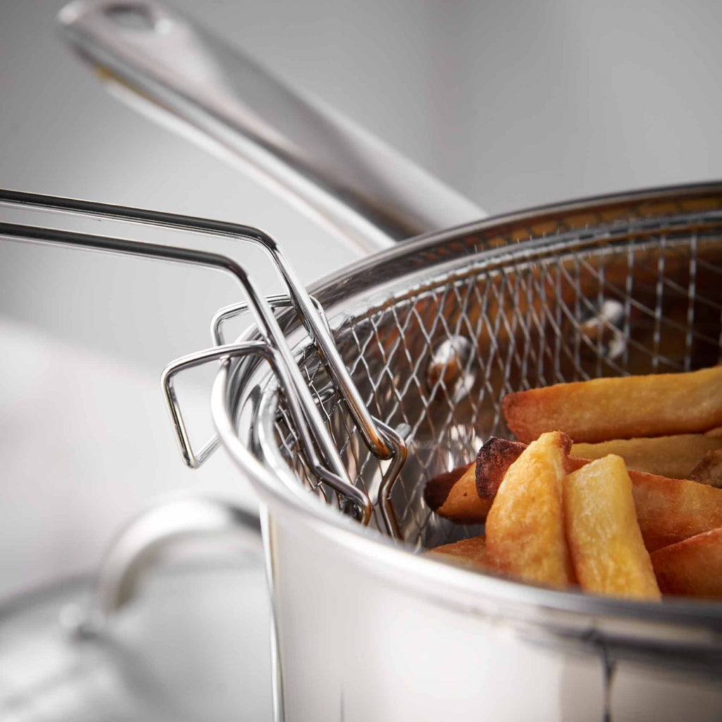 Lewis's Stainless Steel Chip Pan 22cm with 20cm Basket and Lid - Silve