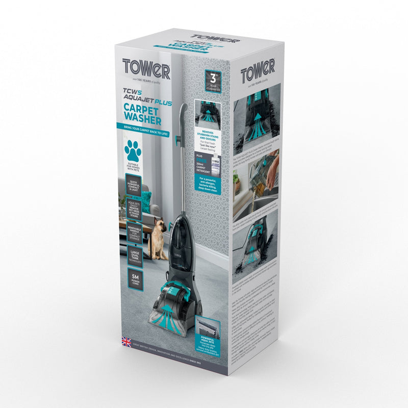 Tower T548002 TCW5 AQUAJETPLUS Carpet Washer with Allergen Removal and 250ml Cle