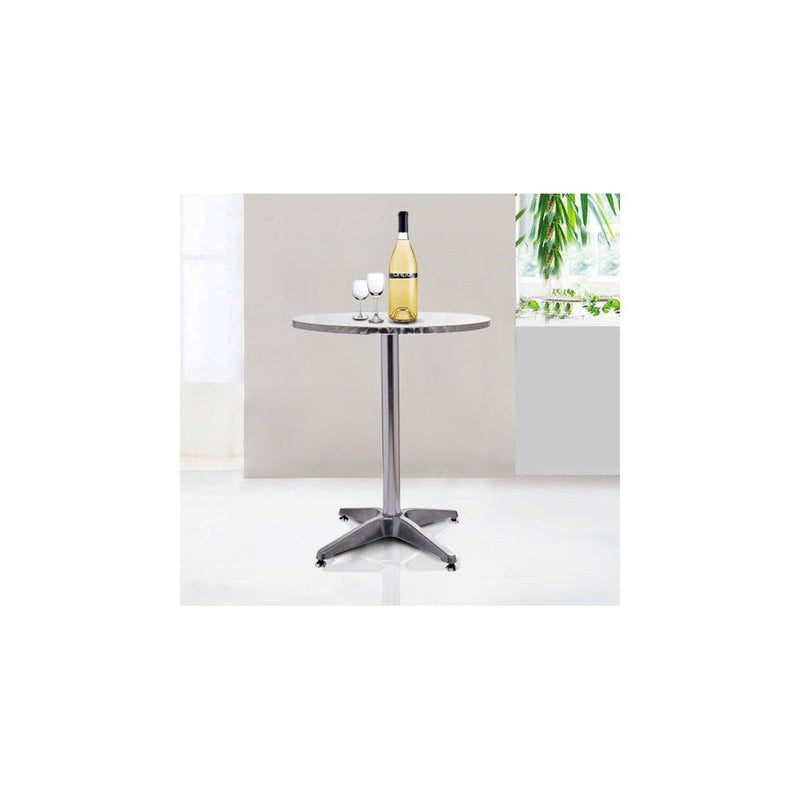 Adjustable Aluminium Bar Table Round Tabletop Dining Wine Pub Stainless Steel Height 70-110cm Metal W/Chromed Base Style-Silver