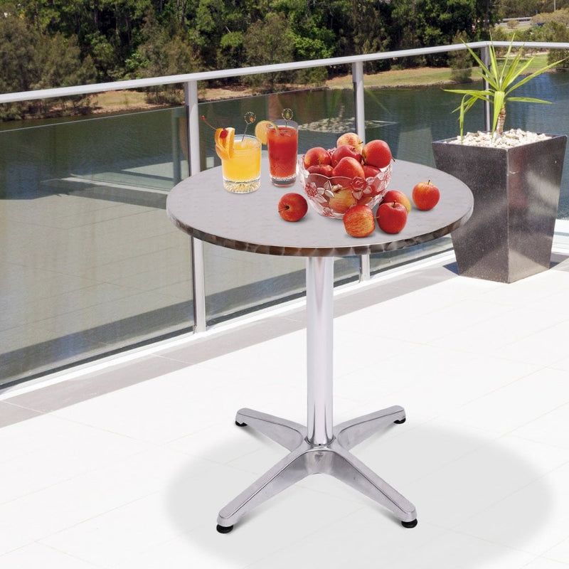 Adjustable Aluminium Bar Table Round Tabletop Dining Wine Pub Stainless Steel Height 70-110cm Metal W/Chromed Base Style-Silver