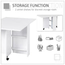 Kitchen Folding Desk Mobile Drop Leaf Dining Table With Wheels & Storage Shelves - White Wood Grain