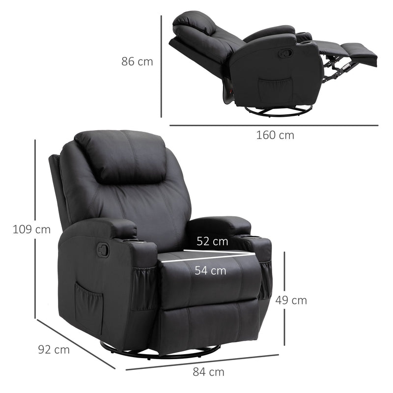 Leather Massage Recliner Armchair Chair Black