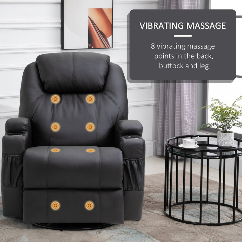 Leather Massage Recliner Armchair Chair Black
