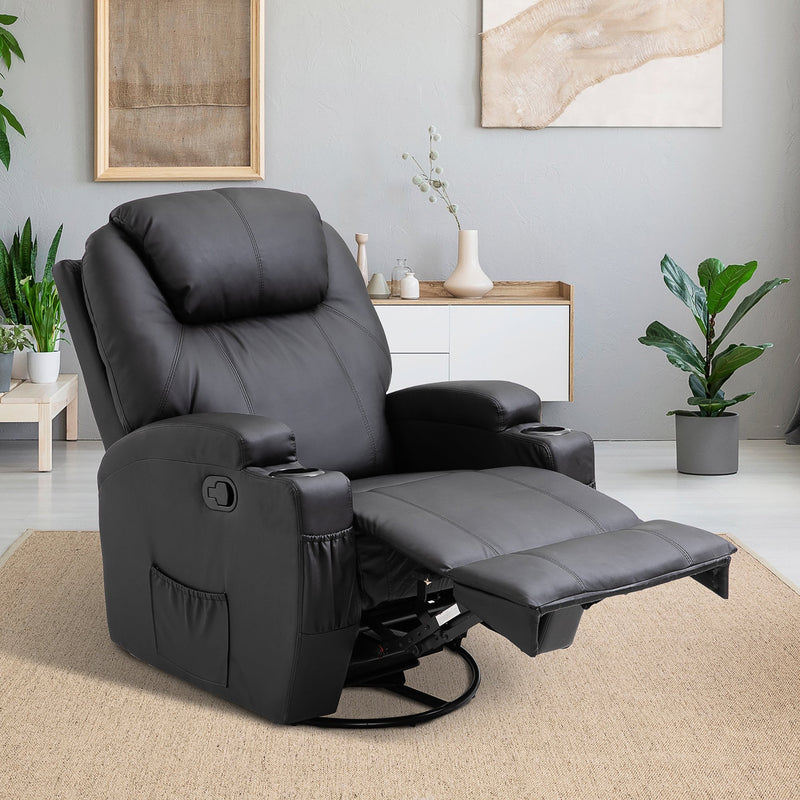 Leather Massage Recliner Armchair Chair Black