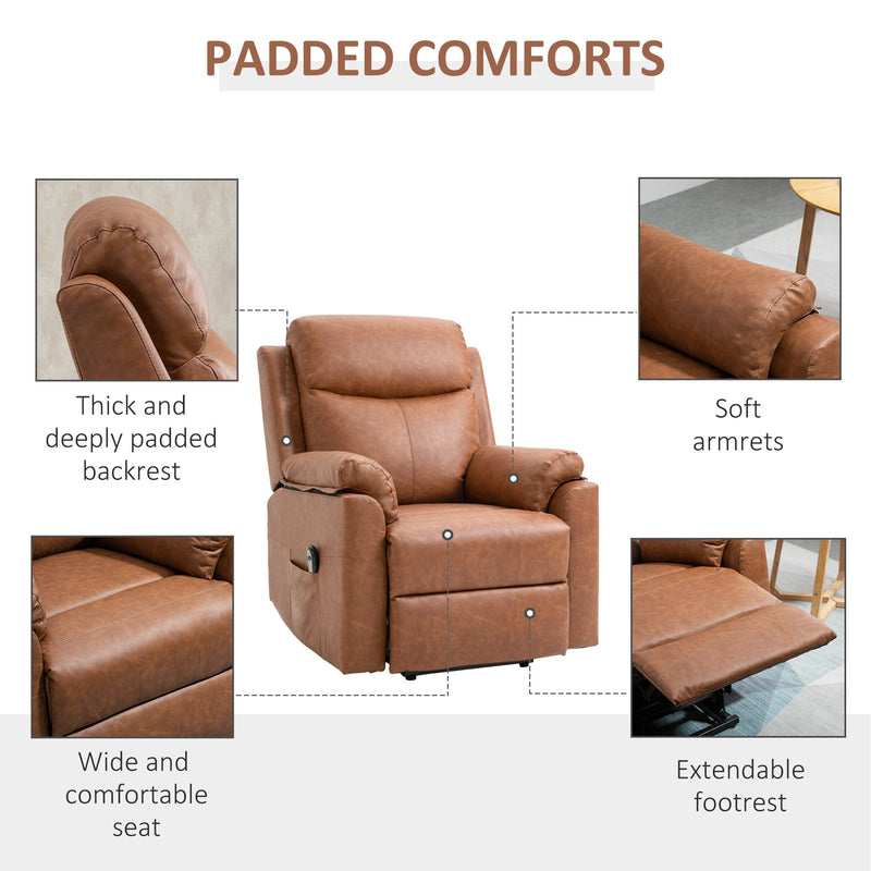 Power Lift Chair Electric Riser Recliner for Elderly, Faux Leather Sofa Lounge Armchair with Remote Control and Side Pocket - Brown