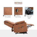 Power Lift Chair Electric Riser Recliner for Elderly, Faux Leather Sofa Lounge Armchair with Remote Control and Side Pocket - Brown