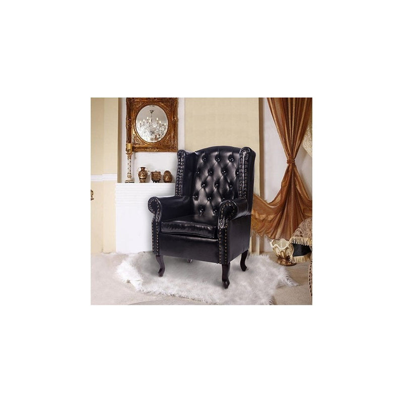 PU Leather Vintage Style High Back Armchair-Black