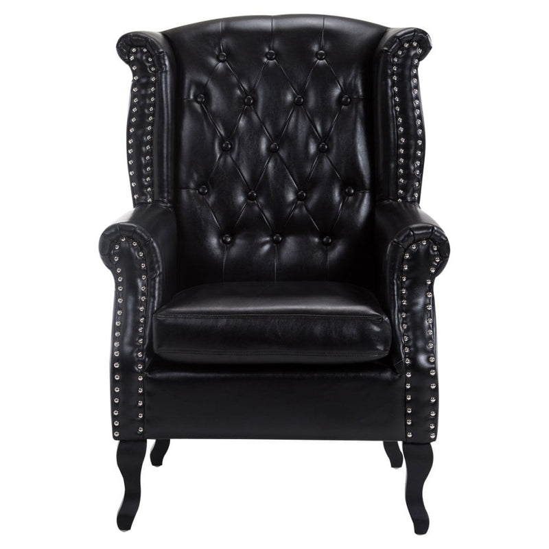 PU Leather Vintage Style High Back Armchair-Black