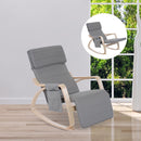 Wooden Rocking Chair Lounge Recliner Relaxing Seat W/Adjustable Footrest & Side Pocket-Grey